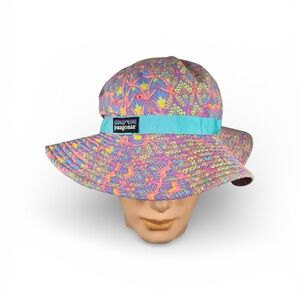 🩷Patagonia Kids Multicolor Floral Print Sun Hat with Teal Band (3-6yrs ) girls 🩷